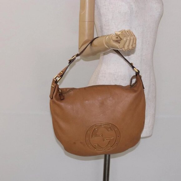 GUCCI Interlocking Shoulder Bag Leather Brown Gold - Picture 1 of 16